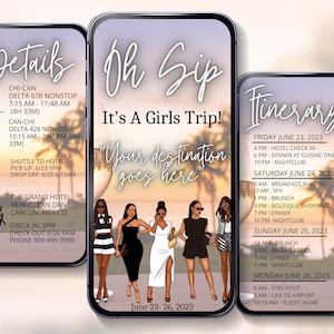 GIRLS TRIP Mobile Itinerary Digital Invite Template Digital Itinerary Travel Guide Edit In Canva Birthday Weekend Mobile Invitation