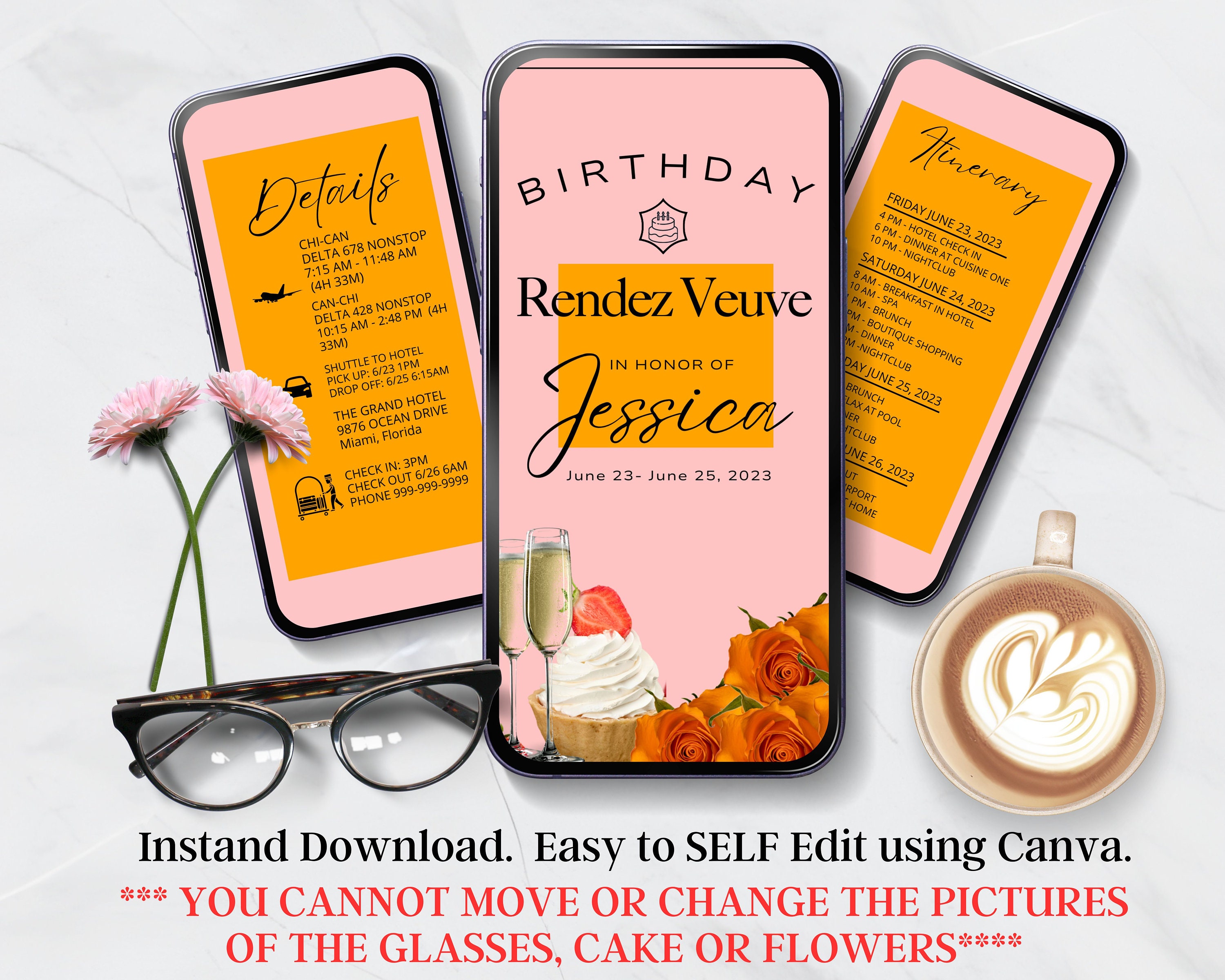 RENDEZ VEUVE BIRTHDAY Invitation Digital Itinerary Mobile Birthday Trip ...