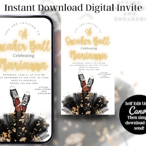 SNEAKER BALL INVITE Instant Download Invitation Canva Template Sneaker Gala Flyer Birthday Party Electronic invite Mobile Invitation