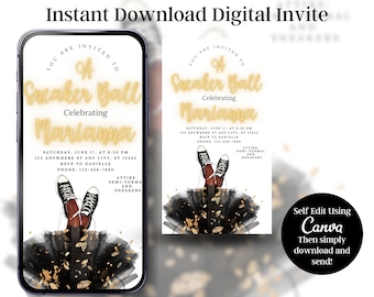 SNEAKER BALL INVITE Instant Download Invitation Canva Template Sneaker Gala Flyer Birthday Party Electronic invite Mobile Invitation