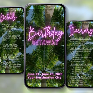 BIRTHDAY MOBILE ITINERARY Travel Itinerary Template Digital Itinerary Birthday Vacation Mobile Travel Guide Birthday Mobile Invite Customize