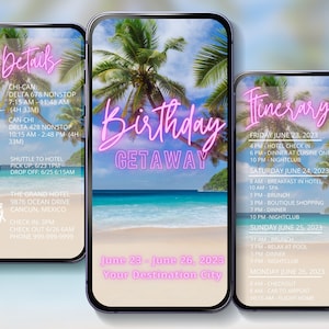 BIRTHDAY MOBILE ITINERARY Travel Itinerary Template Digital Itinerary Birthday Vacation Mobile Travel Guide Birthday Mobile Invite Customize