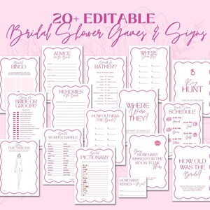 Pink Modern Fun Bright Bridal Shower Game and Sign Bundle Pack | Customizable Editable Canva Template | Instant Download | Printable