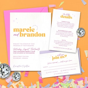 Colorful Retro Boho Vintage Wedding Invitation Suite | Stationery Bundle | Customizable Editable Canva Template | Download | Printable