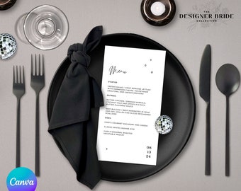 Menú de cena de boda minimalista moderno y atemporal / Plantilla Canva personalizable / Descarga instantánea