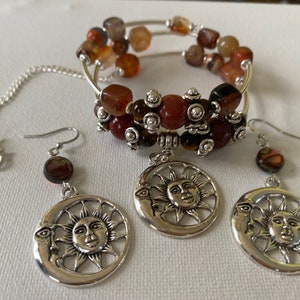Boho Handmade Sun Moon Wire Beaded Bracelet and Earrings image 1