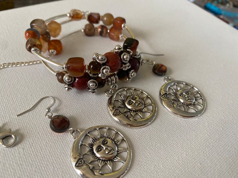 Boho Handmade Sun Moon Wire Beaded Bracelet and Earrings image 3