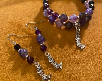 Boho Handmade Mermaid Wire  Beaded   Bracelet and Earrings