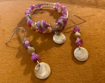 Boho Handmade  m Wire  Beaded   Bracelet and Earrings