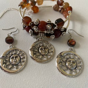 Boho Handmade Sun Moon Wire Beaded Bracelet and Earrings image 2