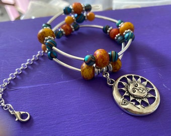 Boho Handmade  Wire  Beaded Sun Moon Bracelet