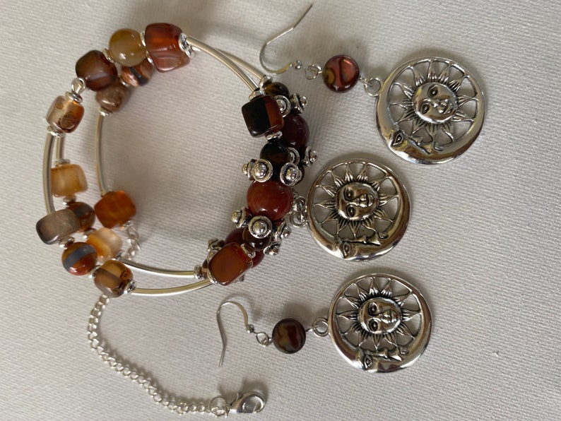 Boho Handmade Sun Moon Wire Beaded Bracelet and Earrings image 4