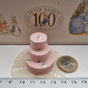 Miniature Peter Rabbit stacking boxes for the dollhouse