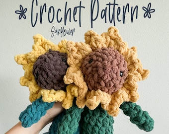Flower friend crochet pattern, sunflower amigurumi plush lovey, pattern only