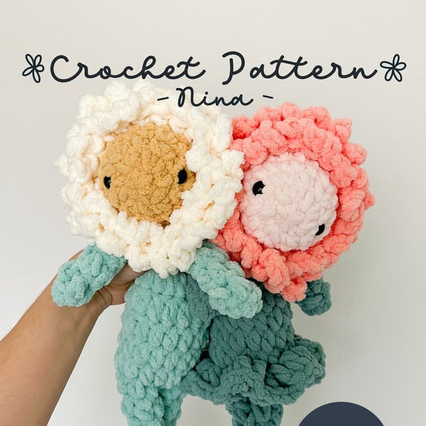 Flower friend crochet pattern, dandelion amigurumi plush lovey, pattern only
