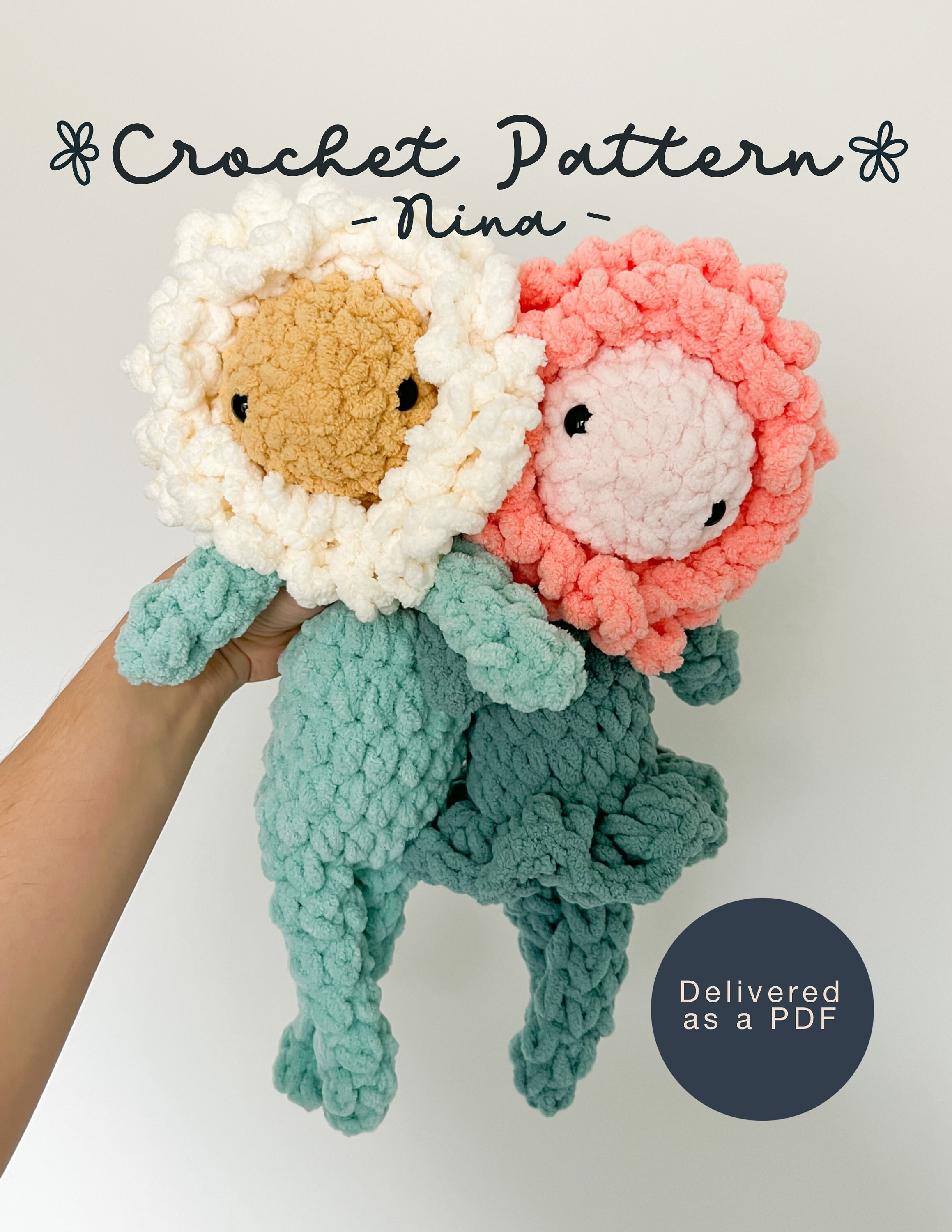 Flower friend crochet pattern, dandelion amigurumi plush lovey, pattern only