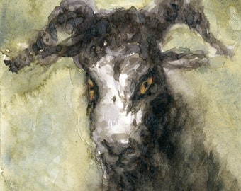 Occult Goat Head Art Print – Gothic Witchy Decor (8x10)