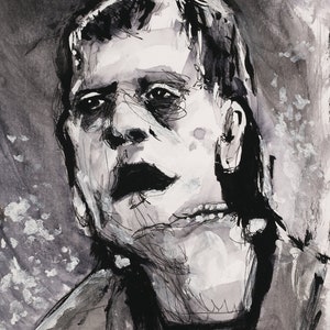 Poetic Frank – Fine Art Giclée Print (6.5x9) – Frankenstein’s Creature Portrait – Multi-Media Emotional Monster Art, Limited Edition