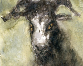 Occult Goat Watercolor Print – Gothic Witchy Altar Art (8.5x11)