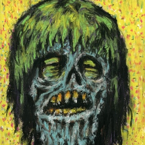 Melting Zombie Art Print (8x10) – Retro Horror Pastel Drawing – Dripping Undead Portrait for Monster Collectors and Ghoul Lovers