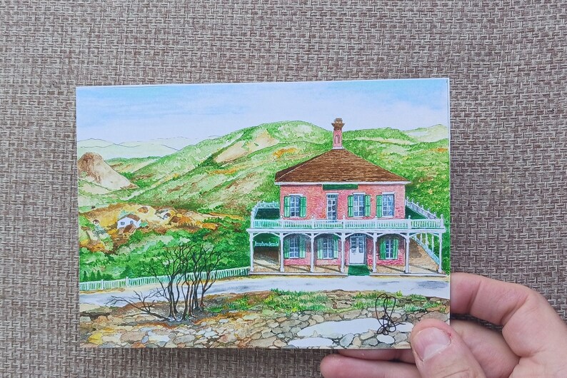 Victorian Mackay Mansion Virginia City NV Historic Original Pen and Ink