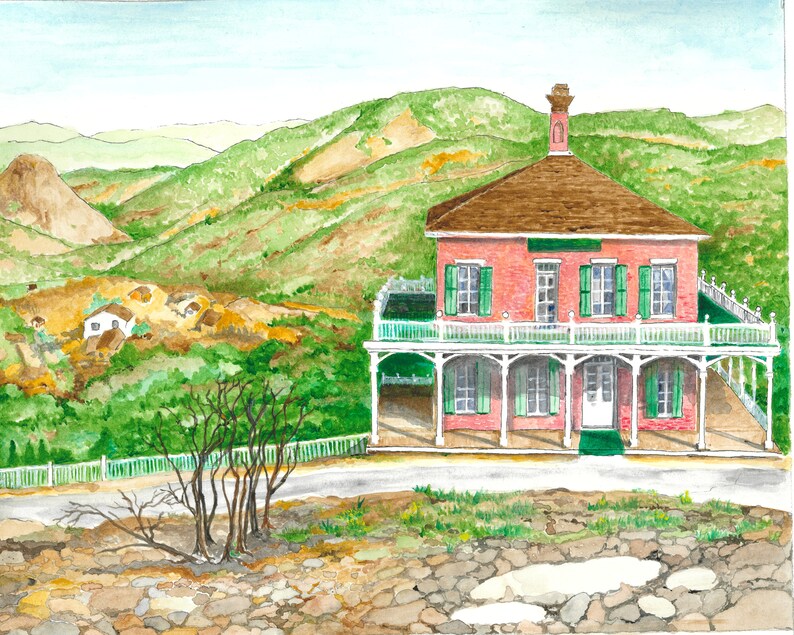 Victorian Mackay Mansion Virginia City NV Historic Original Pen and Ink