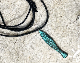 Fish Necklace - Pisces Necklace - Surf Necklace - Green Patina Fish Charm - Fish Lover Pendant - Beach Jewelry - Zodiac Gift Idea - Pisces