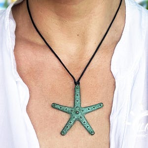 Starfish Necklace - Patina Jewelry - Surfer Necklace - Starfish Choker Charm - Patina Sea Star Pendant  - Summer Necklace - Beach Jewelry -