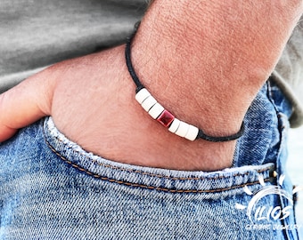 Surfer Terracotta Bracelet - Red And White Greek Ceramic Mens Beaded Bracelet - Minimalist Bracelet - Bracelet For Women - Beach Bracelet