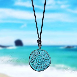 Beach Sun Pendant Necklace – Handmade Patina Greek Amulet for Ocean Lovers, Surfers & Free Spirits – Boho Sea Gift for Him or Her