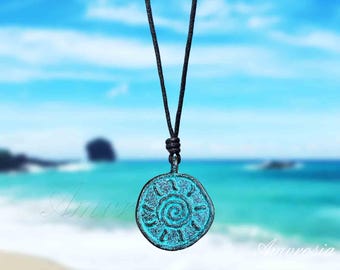 Beach Sun Pendant Necklace – Handmade Patina Greek Amulet for Ocean Lovers, Surfers & Free Spirits – Boho Sea Gift for Him or Her