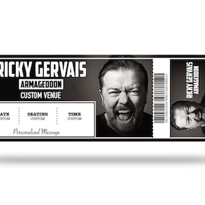 Ricky Gervais Personalisierte Fake Tickets