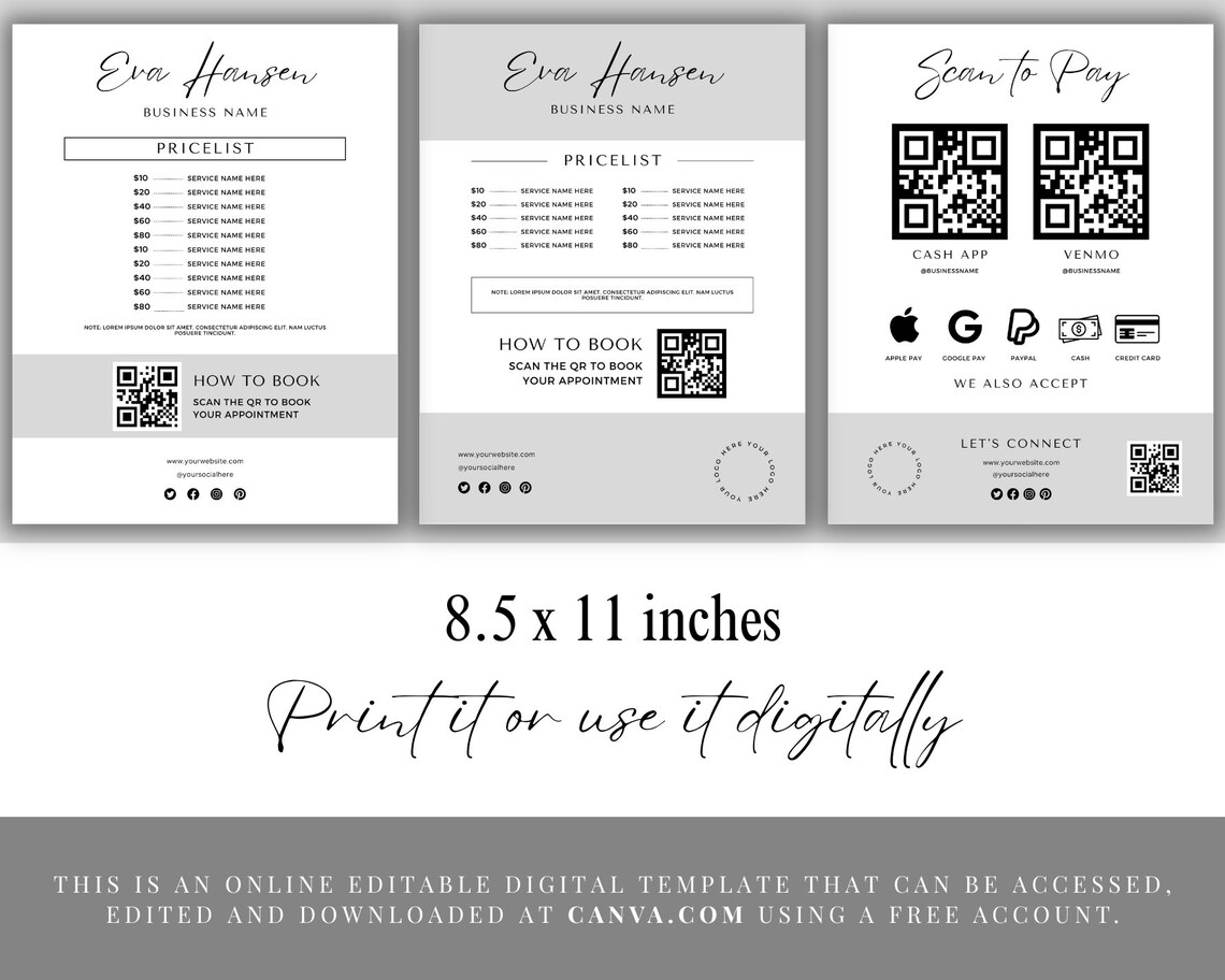 Editable Scan Code Editable Scan to Pay Sign Editable Canva Template QR Code Sign Template ...