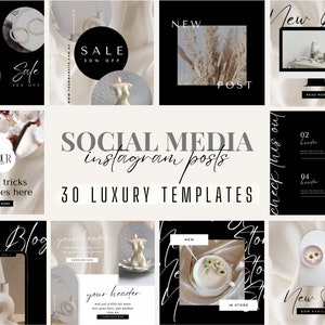 30 Instagram Post Templates | Luxury Monochrome Instagram Post | Canva Templates