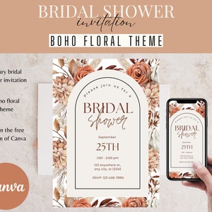 Boho Bridal Shower Invitation | Boho Floral Invitation | Invitation Template | Digital Template