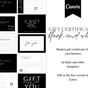 Certificado de regalo de lujo / Plantilla de certificado de regalo moderno / Vale de regalo editable / Descarga instantánea / Plantilla en blanco y negro