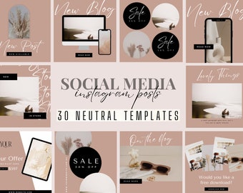 30 Neutral Boho Instagram Post Templates (Canva, PDF)