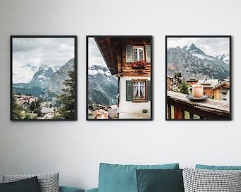 Swiss Mountain Landscape Poster Set: Modern Home Decor (Digital Download)