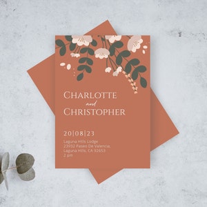 Terracotta Floral Wedding Invitation Template: Boho Autumn Invites (Digital Download)