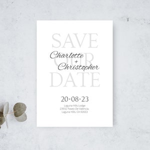 Plantilla de invitación de boda minimalista en blanco y negro para descarga instantánea / Invitaciones editables con signo para guardar la fecha / PDF, JPG, 5 x 7"