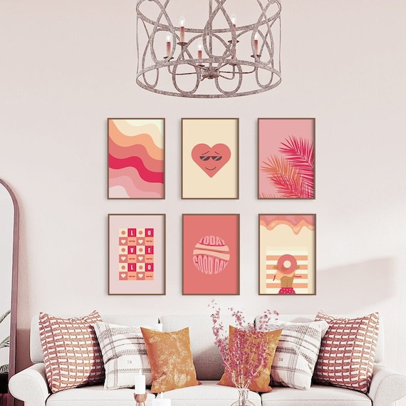 Pink preppy wall art for home decor | Digital products, 6 downloadable preppy posters