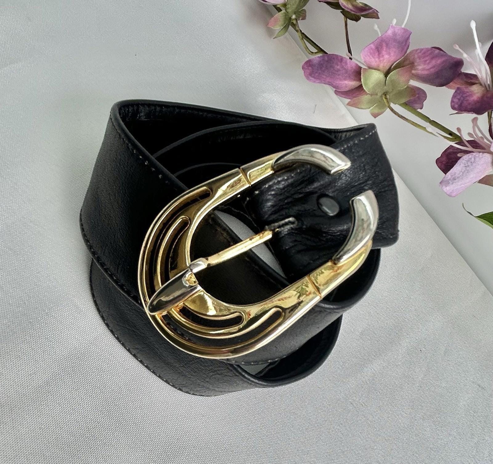 Vintage Gold Tone NYC Silver Mesh Belt Floral Buckle 80s Statement 29-35 Vintage  main image 2