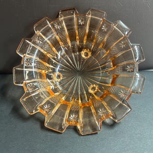 vintage Art déco des années 1930 ambre rose dépression bol en verre sur pied rétro collection géométrique