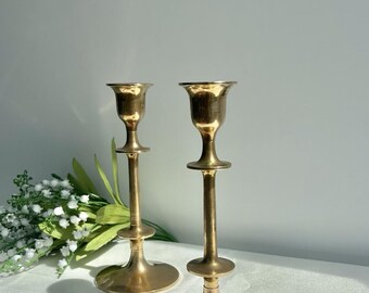 Vintage Solid Brass Candlesticks 1990s India Classic Candle Holders Grandmillennial Decor