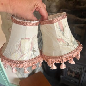 Two Vintage Floral Clip On Mini Lampshades Cottagecore Flower Fairy Chintzy Farmhouse Retro autumn fall decor