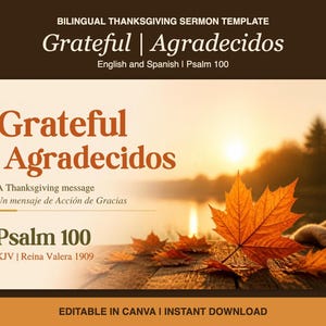 Vorlage für eine zweisprachige Erntedankpredigt, Englisch Spanisch Psalm 100 Canva-Folien (Digitaler Download)