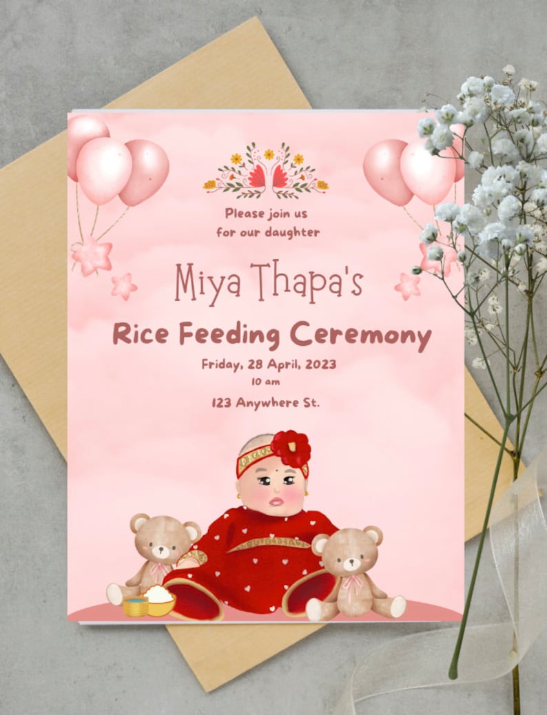 Custom Gunyo Cholo Pasni Invite | Rice Feeding, Annaprashanna Ceremony ...