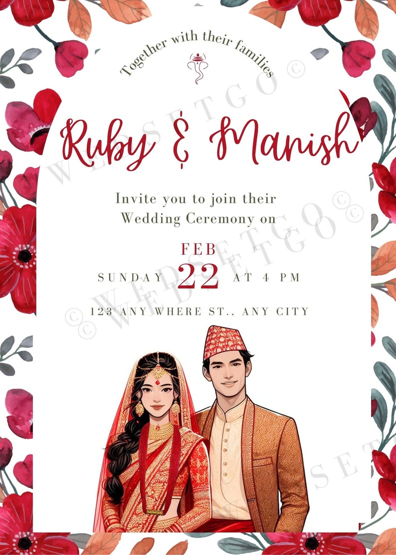 Floral Nepali Wedding Invite Wedding Invitation Card Digital Printable