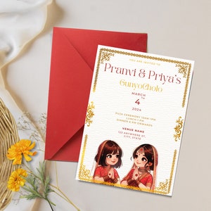 Gunyo Choli népalais| Bel Bibah| carte d'invitation | Personnalisez et téléchargez