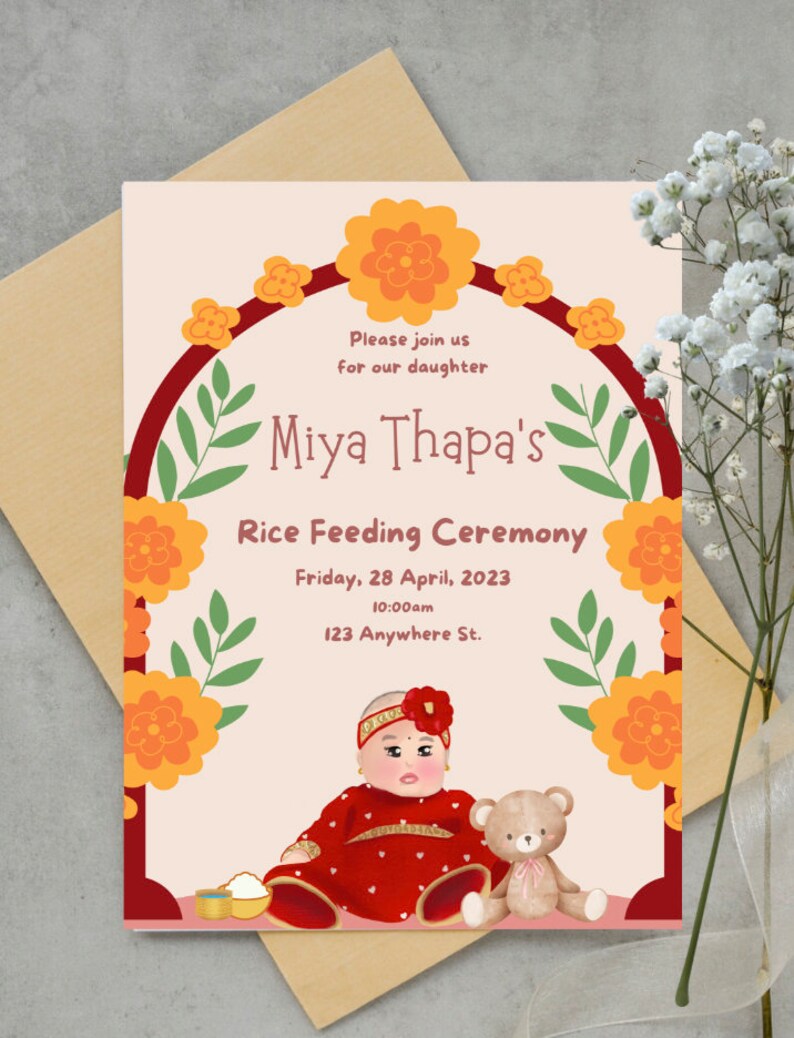 Custom Gunyo Cholo Pasni Invite | Rice Feeding, Annaprashanna Ceremony ...